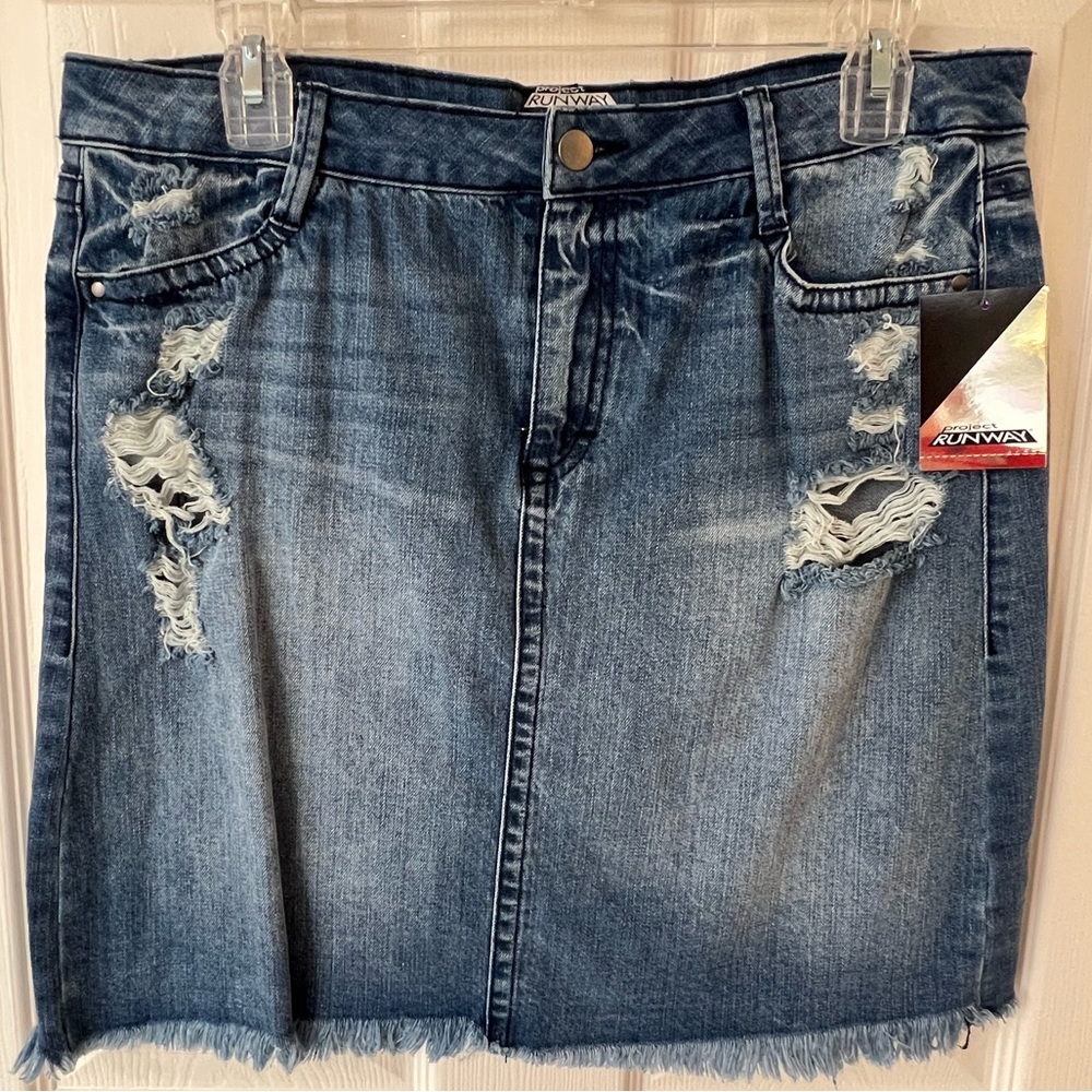 PROJECT RUNWAY Women's Distressed Denim Skirt